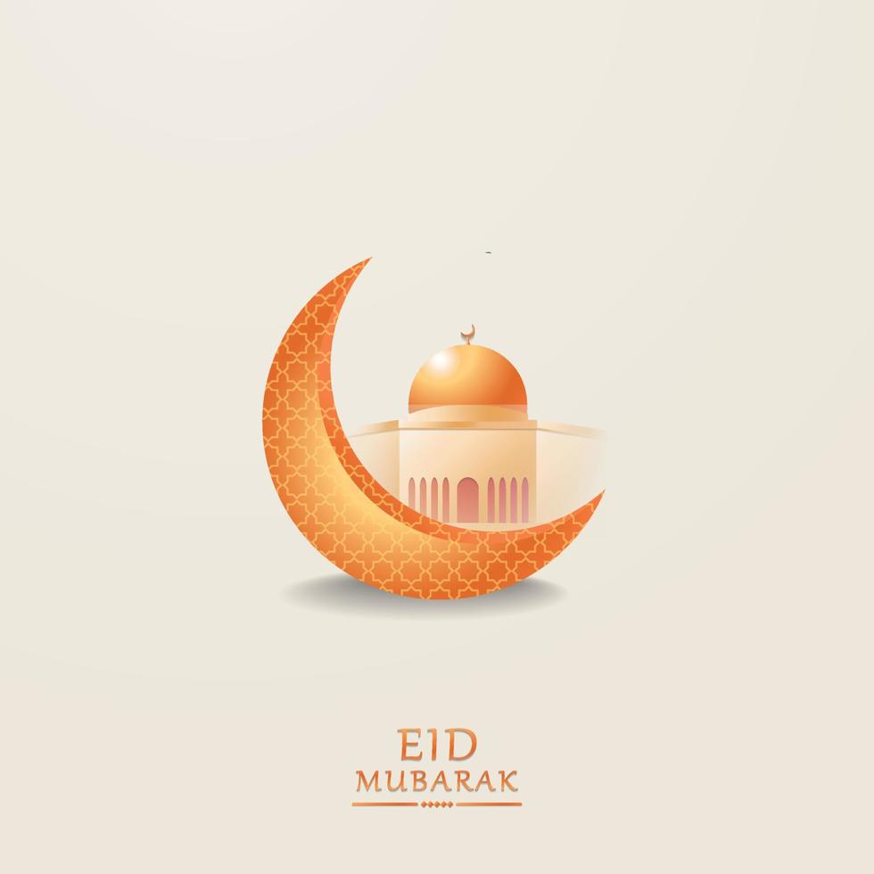 3d white modern Islamic holiday banner template. Composition of a gold crescent moon decor. Concept of faith and belief. Translation Eid mubarak vector