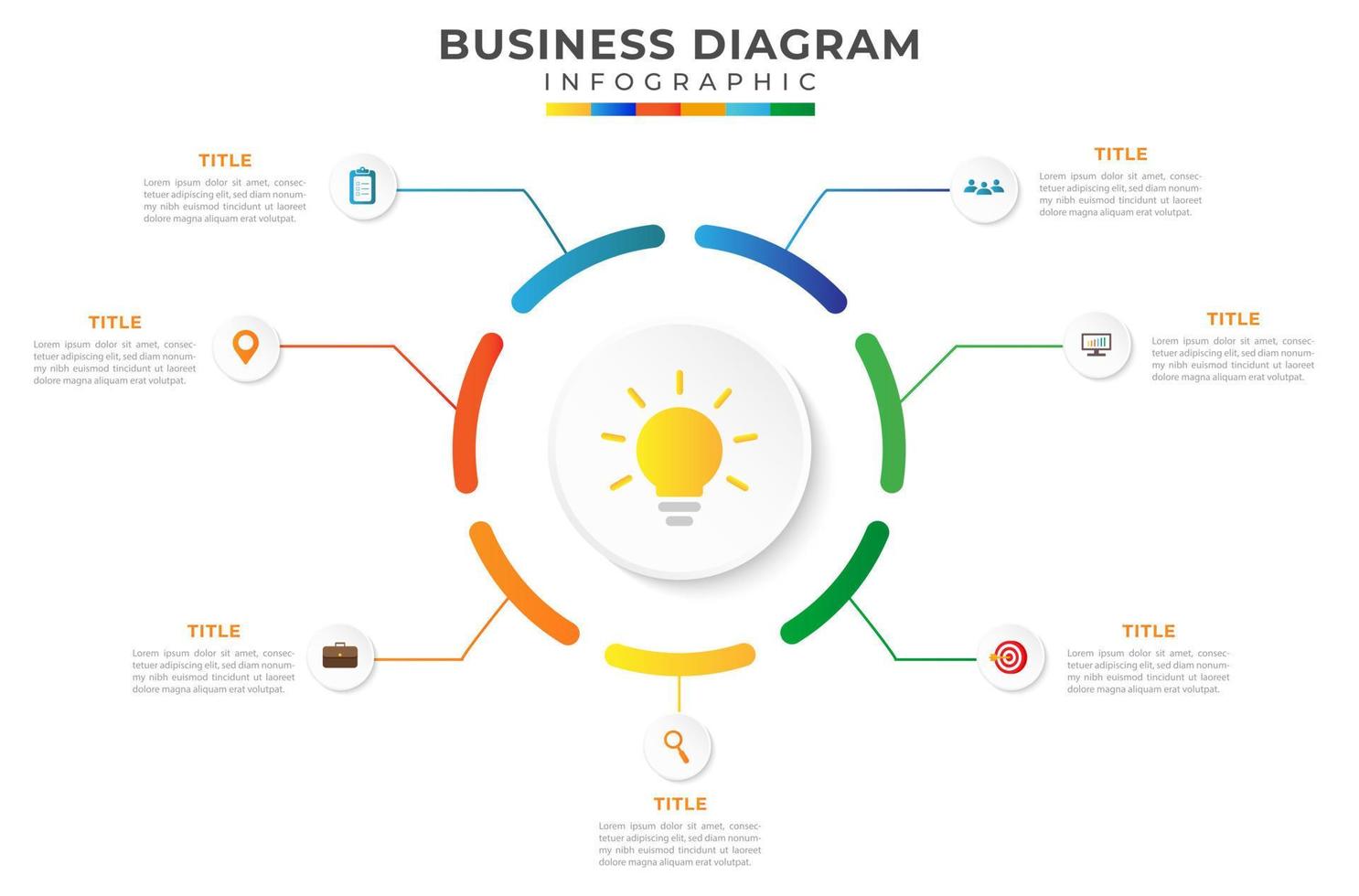 7 Steps Modern Mindmap diagram with circle topics vector