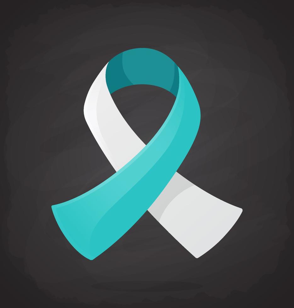 Ribbon at teal and white color, international symbol of Cervical cancer awareness. Isolated on black background vector