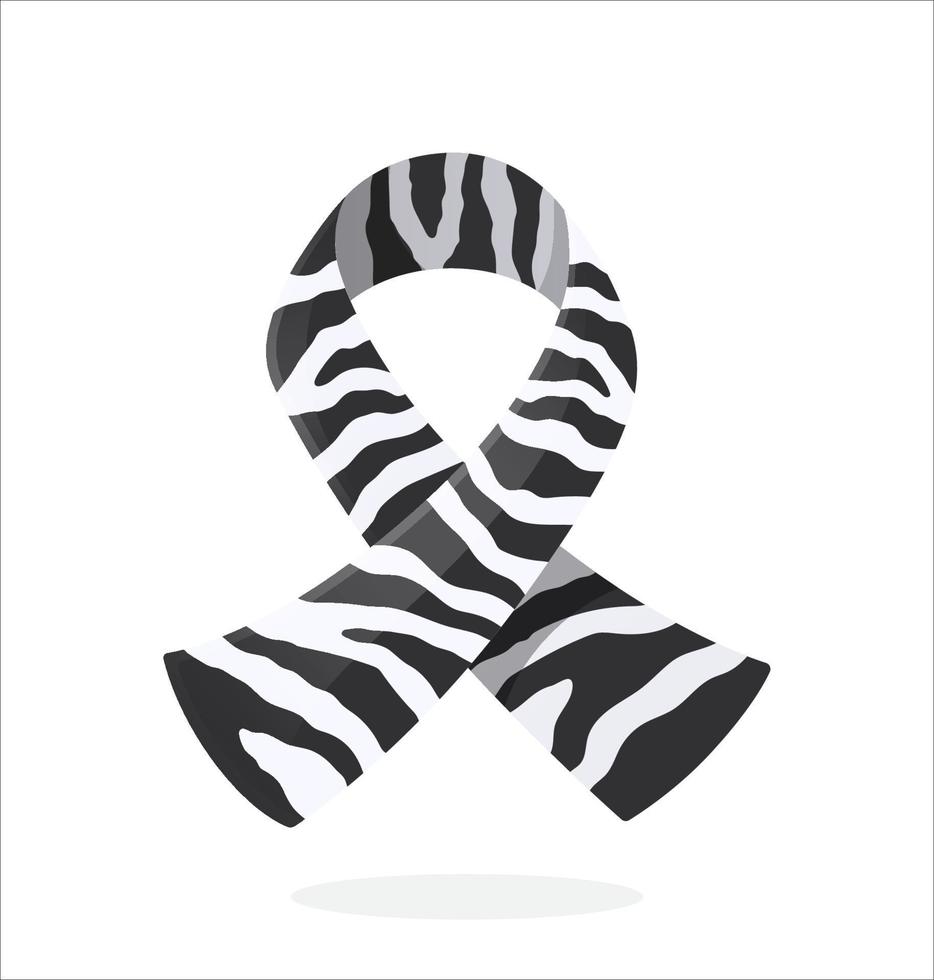 Ribbon with zebra print, international symbol of Carcinoid cancer and rare-disease awareness. Isolated on white background vector