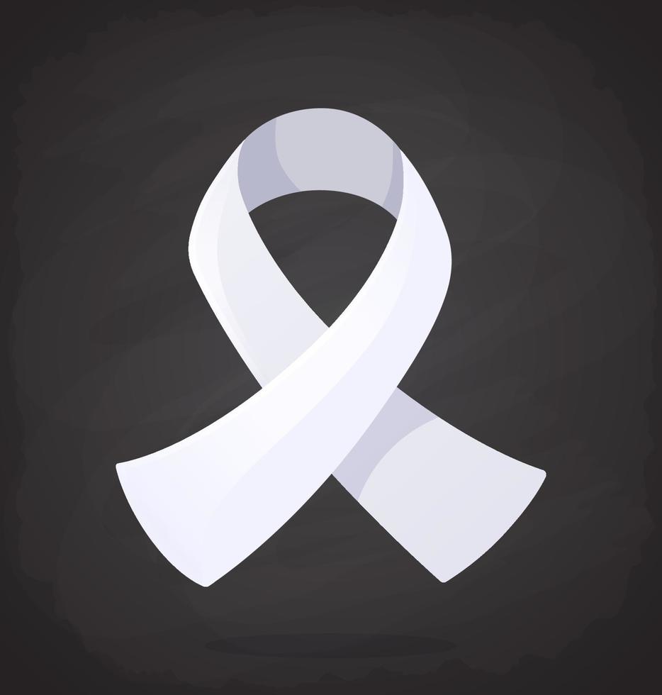 White ribbon, international symbol of awareness about lung cancer, end male violence against women and girls. Isolated on black background vector