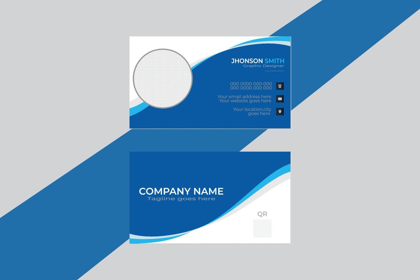 Stylish  modern clean business card template, simple vector design with blue and white color