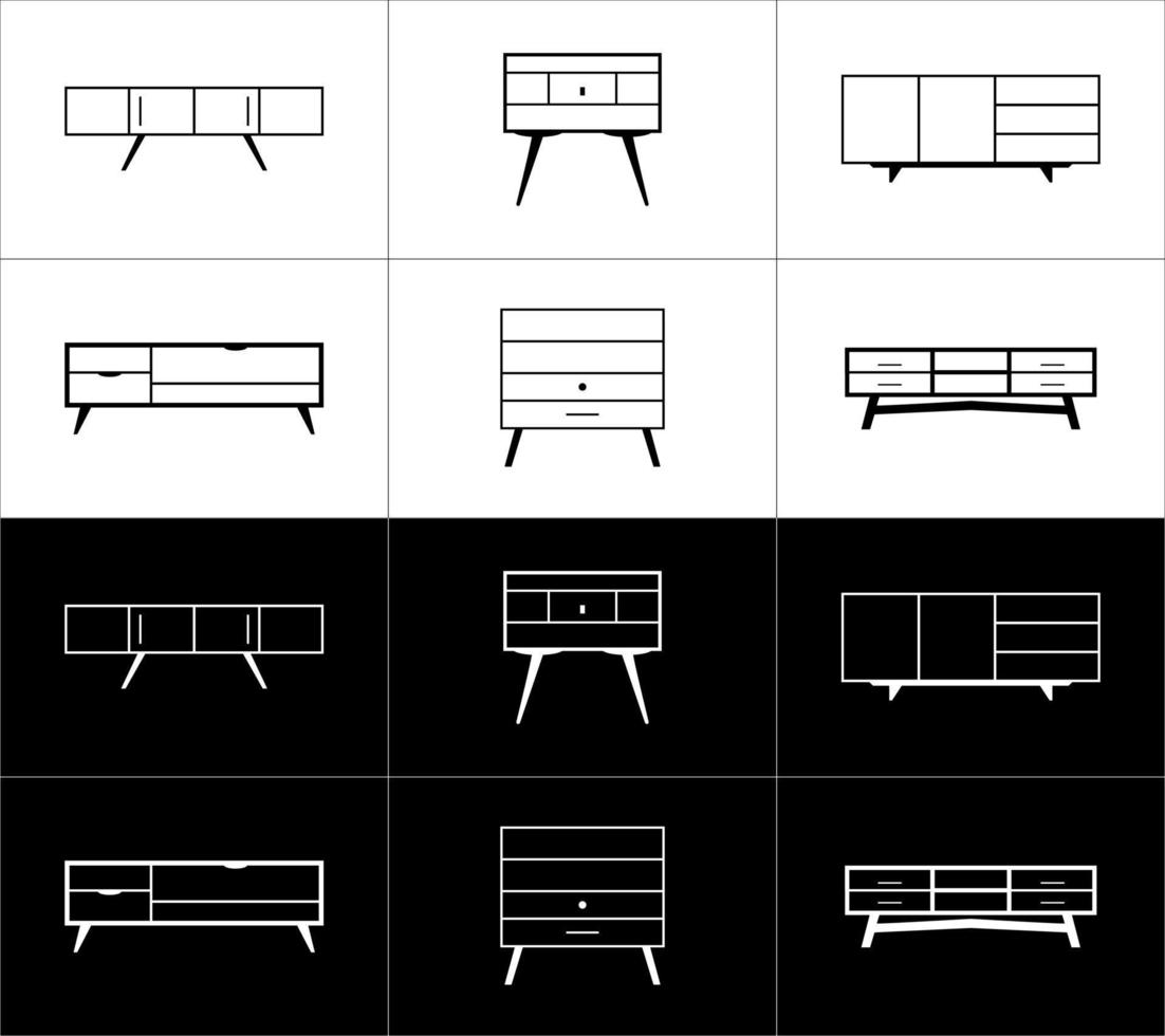 Cabinets outline icon set isolated on black and white background. vector