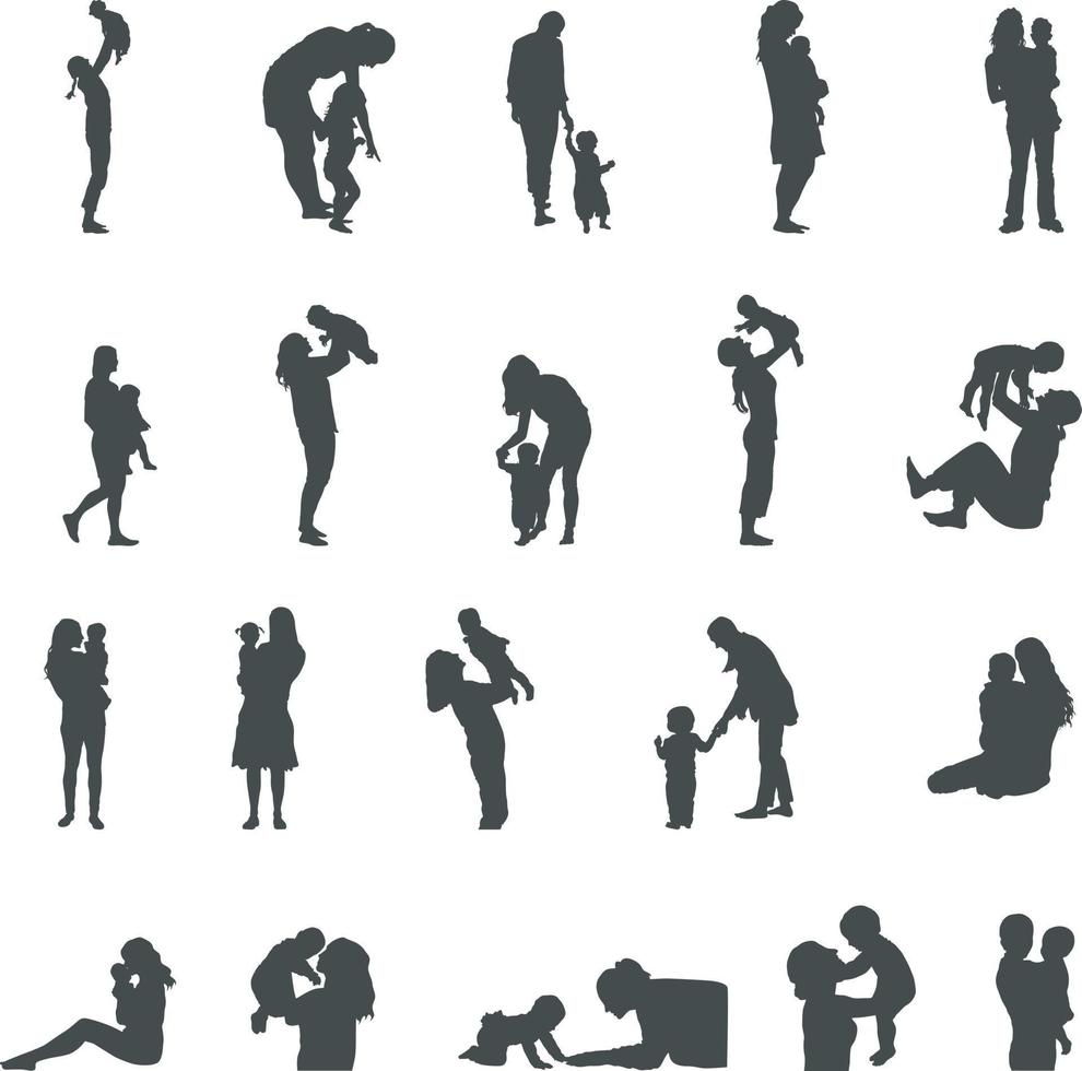 Mom and baby silhouettes vector