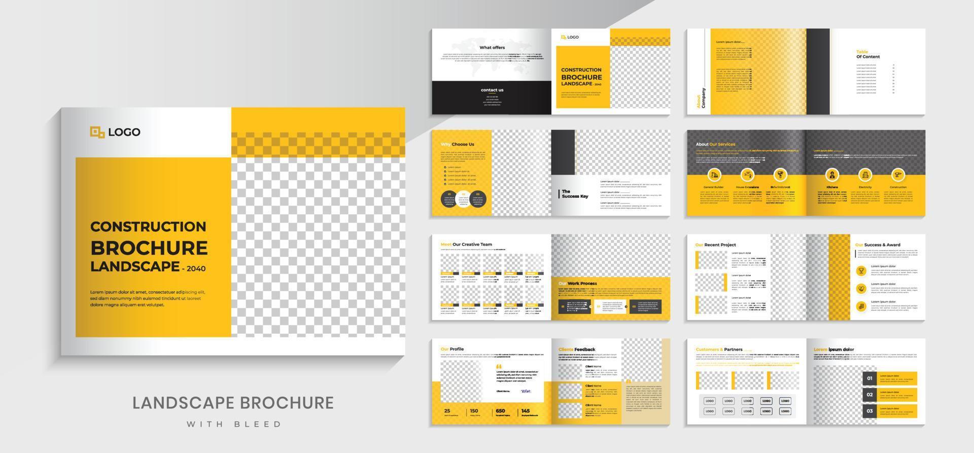 Construction Landscape brochure design. company profile 16 pages layout brochure template. vector