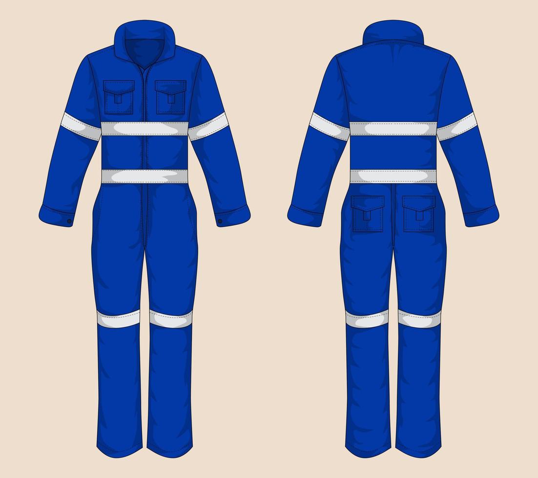 azul trabajo uniforme frente y espalda vista. vector ilustración