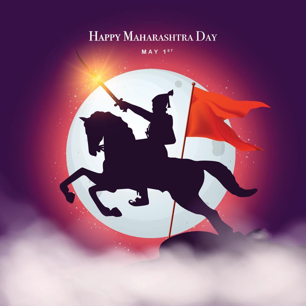 contento Maharashtra día. silueta de chhatrapati shivaji maharaj asalto caballo vector