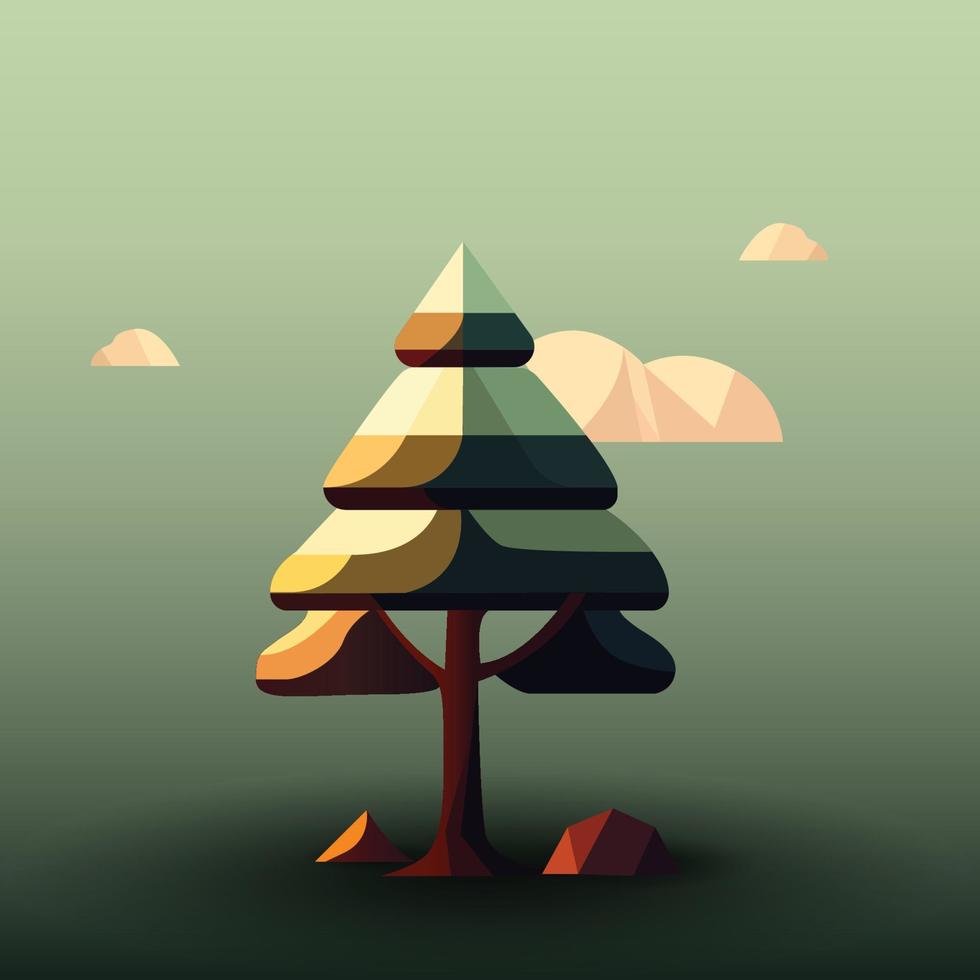 low poly tree with stones vector