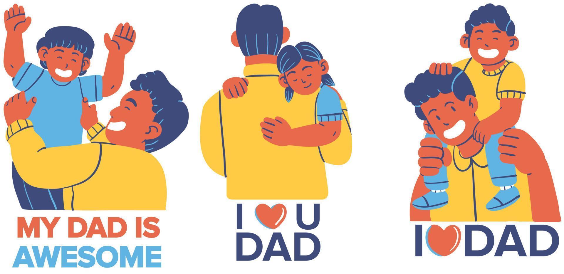 Vector illustration of a father and son hugging each other. Father's day.