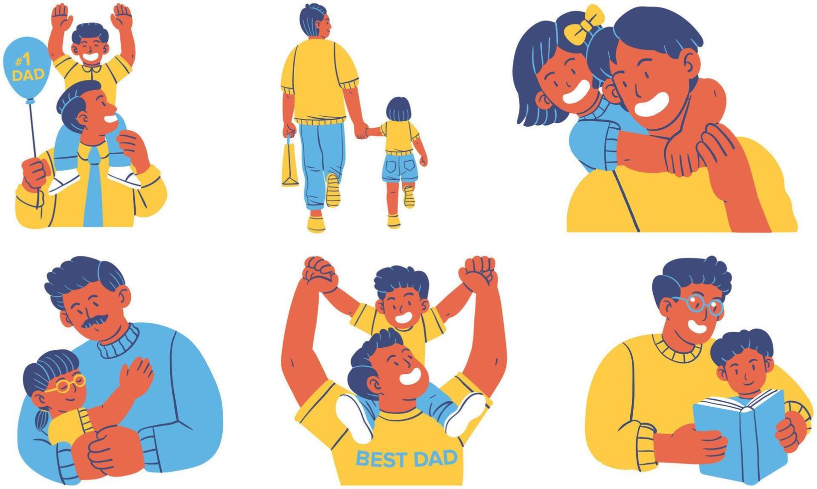 Happy family, father, mother, son and daughter. Parents and children having fun together. Flat vector illustration.