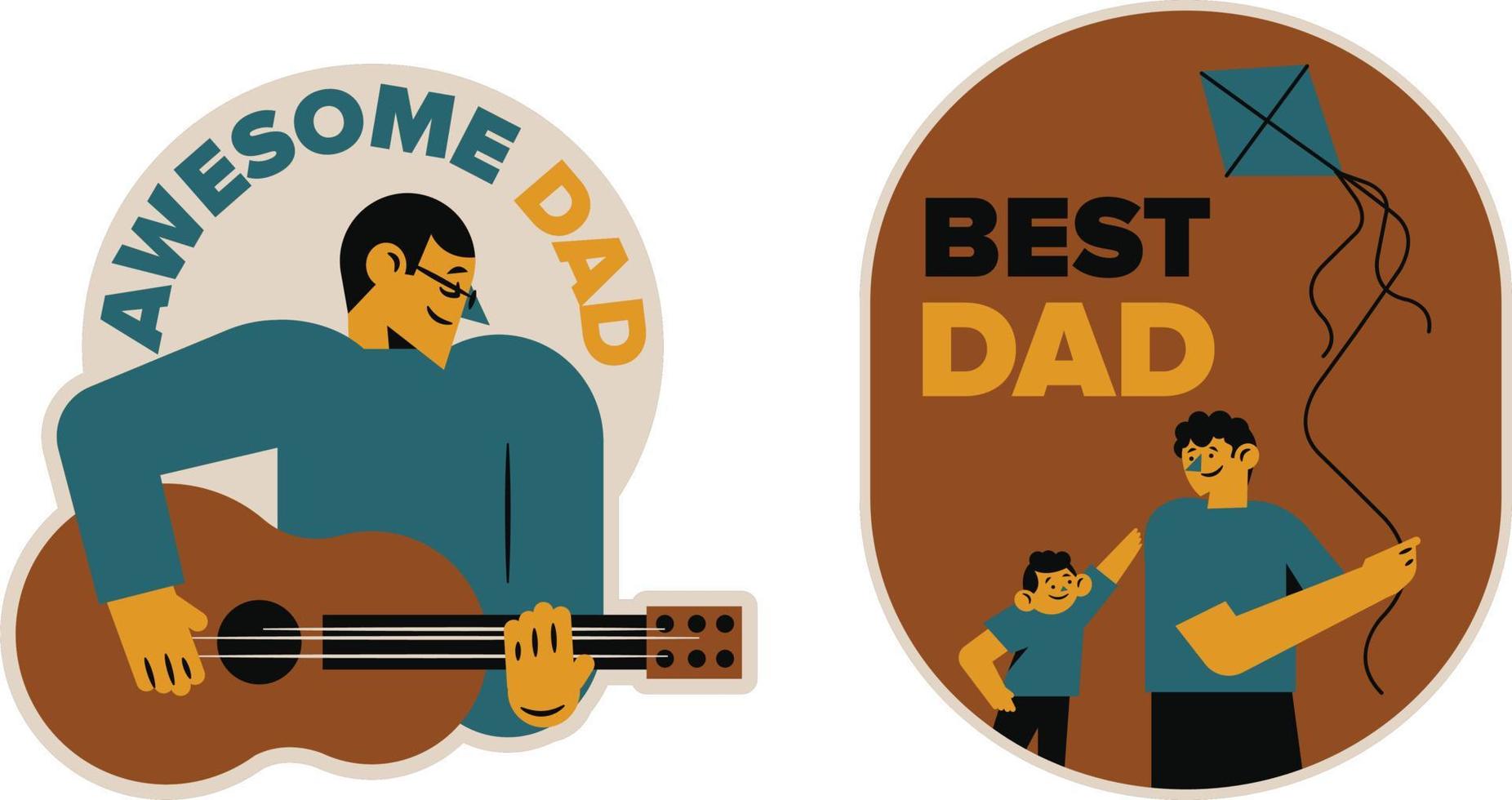 Vector illustration of a father playing guitar with his son and daughter. Fathers Day Vector