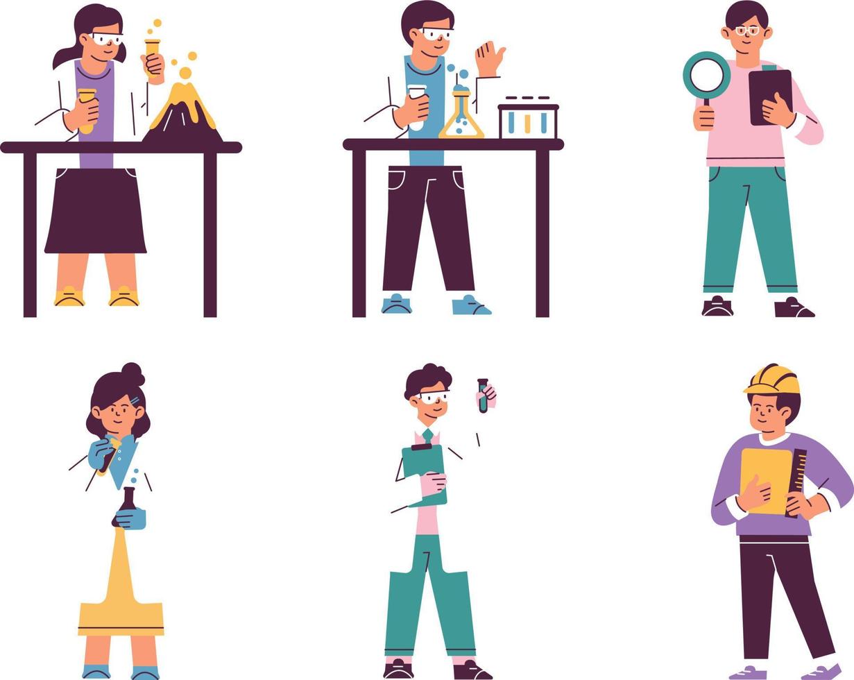 Teacher and student at school set. Male and female teacher in classroom. Vector illustration in flat style