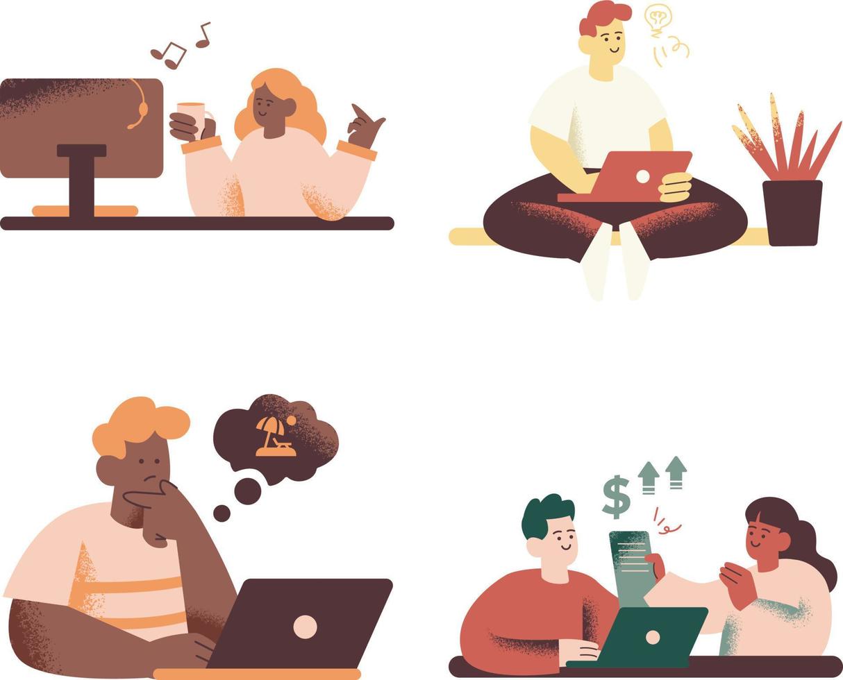 People working at home. Freelance and remote work. Freelance. Vector illustration