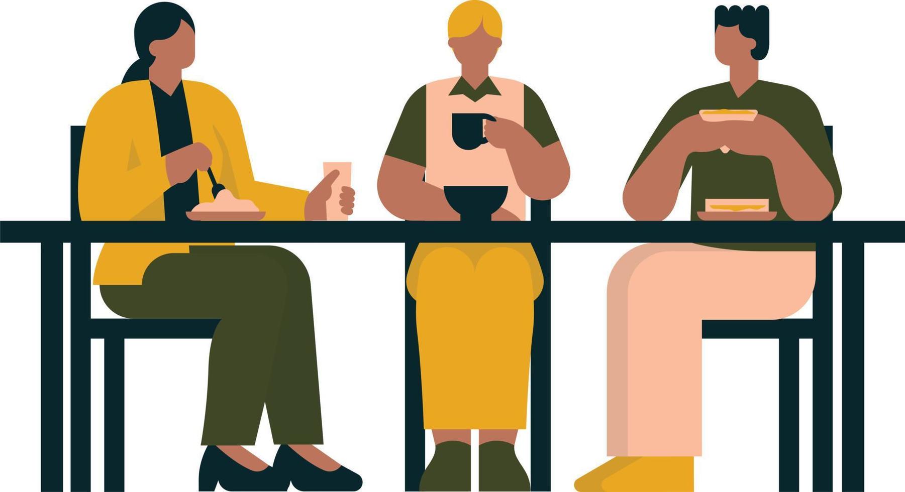 People sitting at table and drinking coffee. Flat style vector illustration.