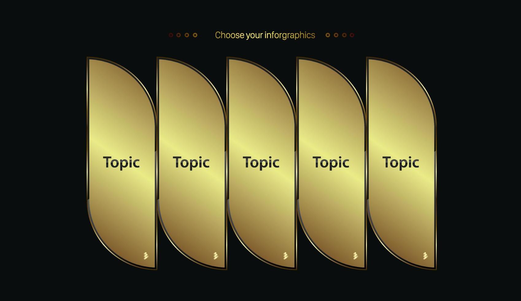 SET of five golden Abstract business infographics, and groups luxury options template on dark background vector