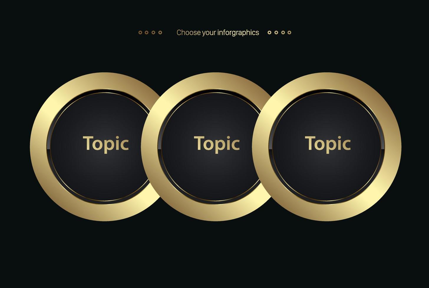 Three circles option vector, luxury, and premium options, set of three gold circles buttons infographic, 3 premium elements, golden steps banner, template infographic vector