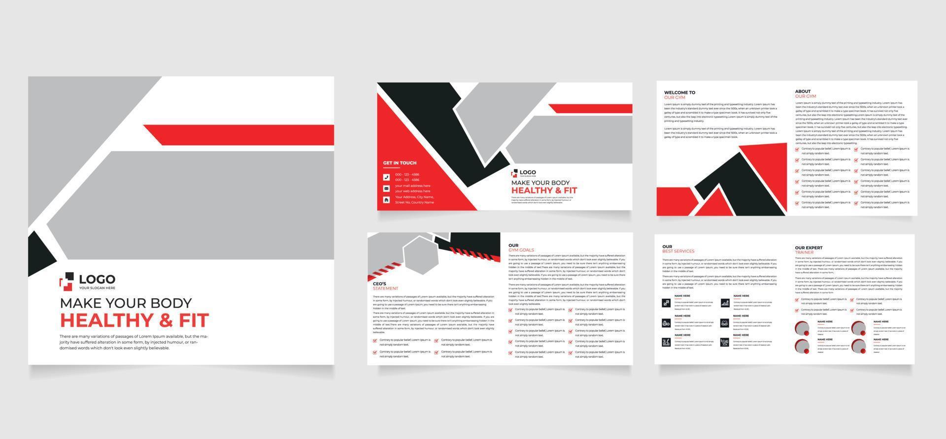 8 page Fitness, Gym or Health brochure template, minimal multipage business brochure template design, annual report vector