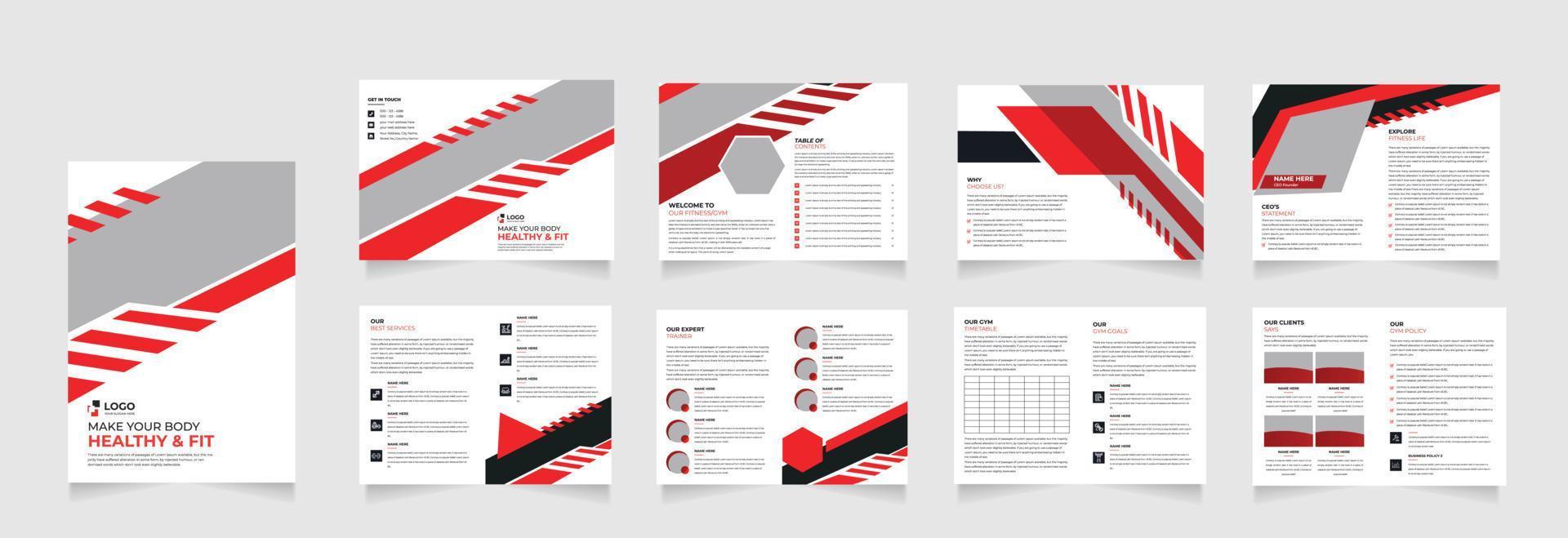 16 Page Gym fitness and yoga Corporate business company multi pages modern brochure vector