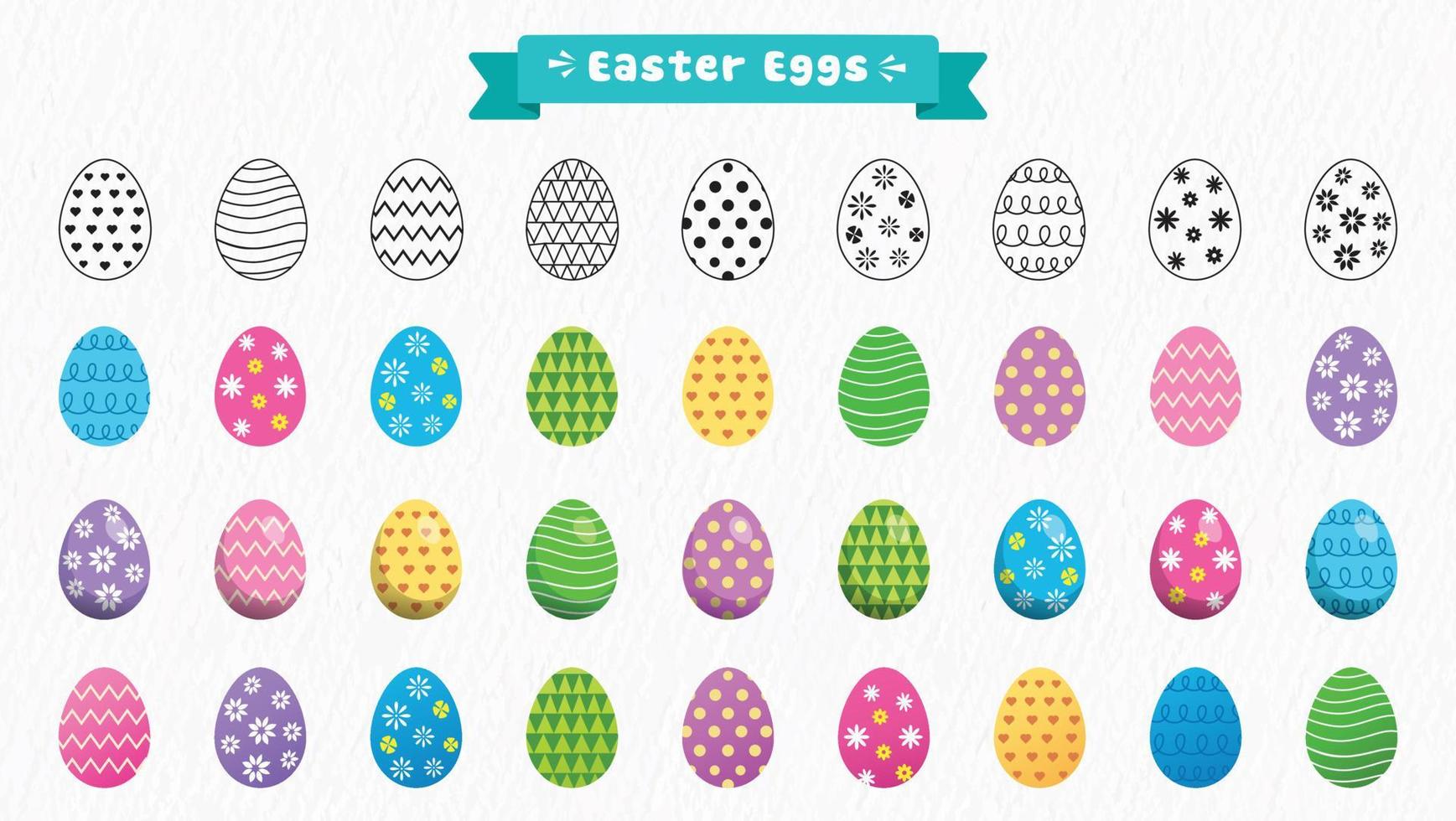 Collection Of Colorful Easter Eggs Vector illustration, Different type of Clipart Design on it