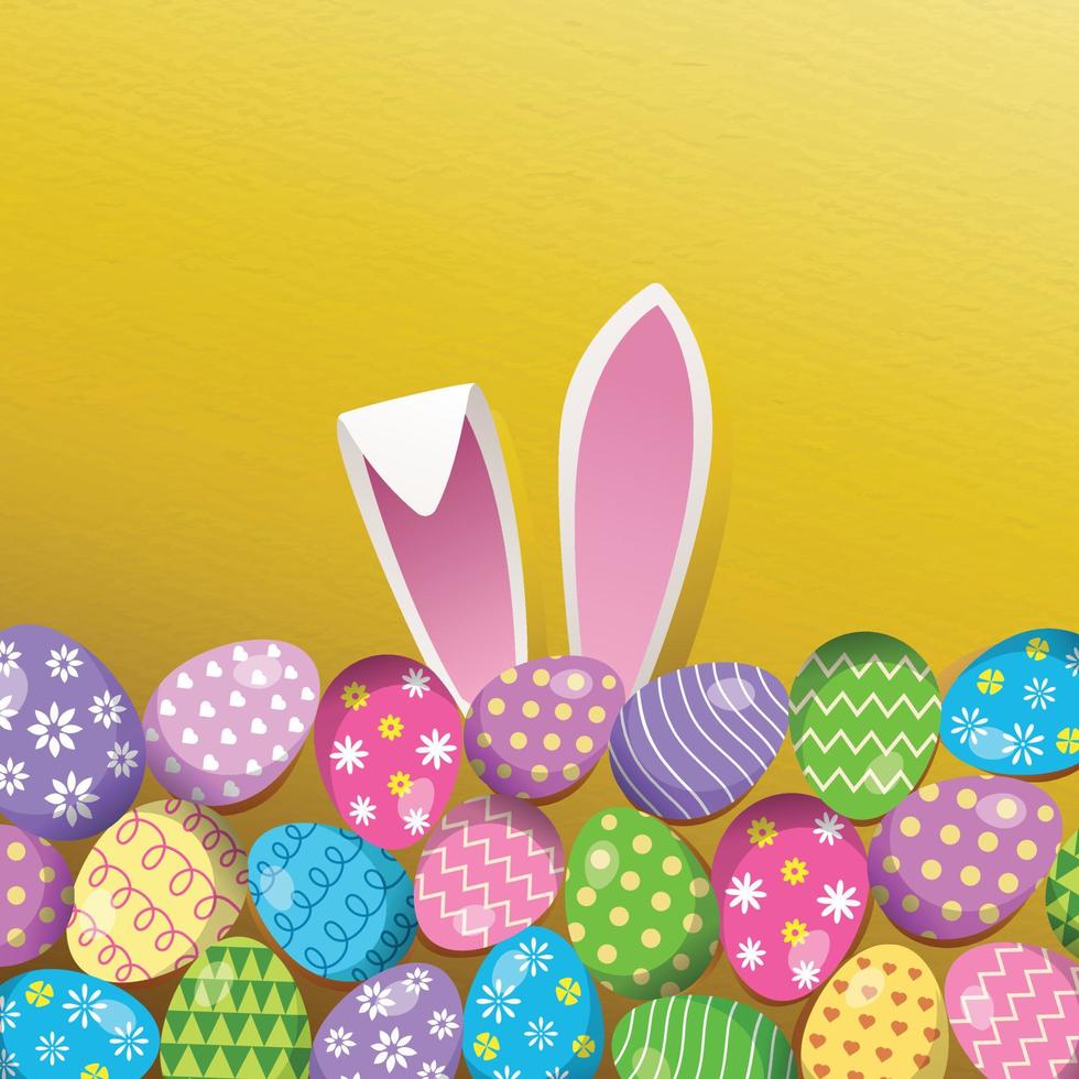 Easter day Background Design with Colorful decorated Eggs and Bunny ears vector
