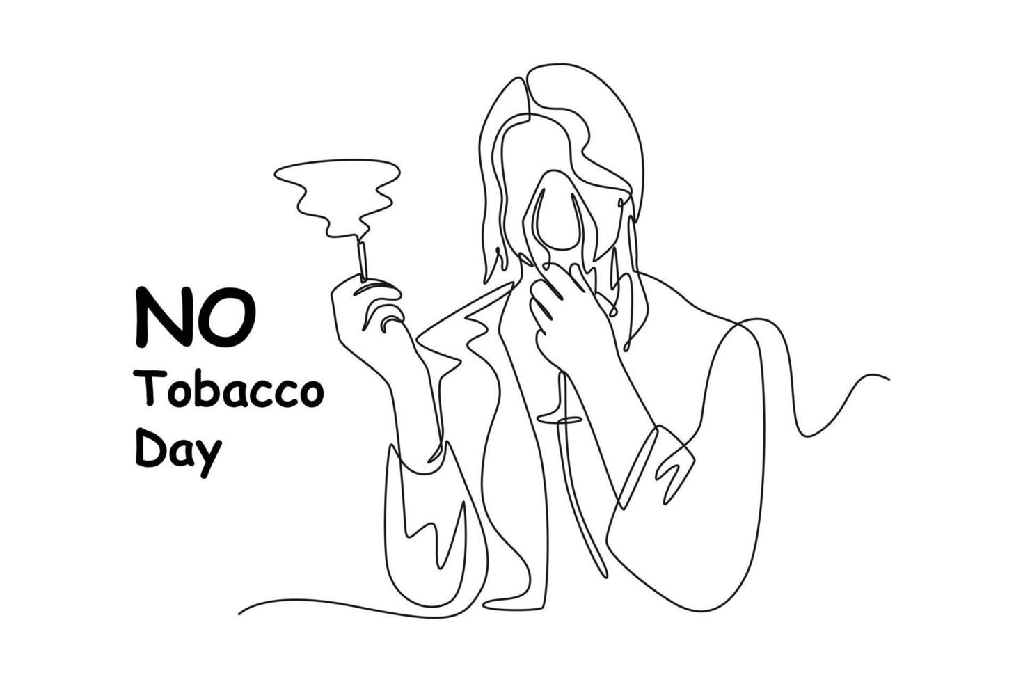 continuo una línea dibujo un mujer utilizando oxígeno porque de de fumar. No tabaco día concepto soltero línea sorteos diseño gráfico vector ilustración