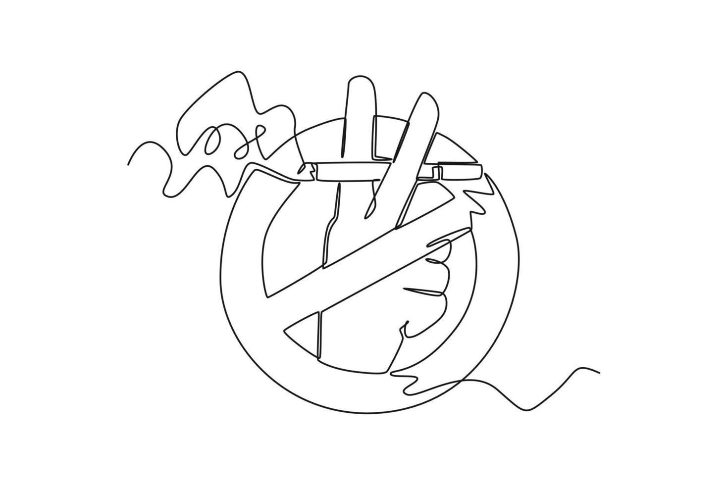 Continuous one-line drawing no smoking prohibition sign. No tobacco day concept single line draws design graphic vector illustration