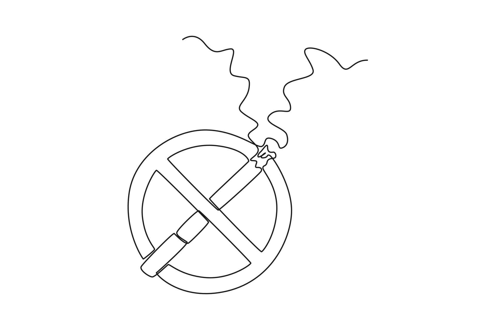 Continuous oneline drawing no smoking sign. No tobacco day concept