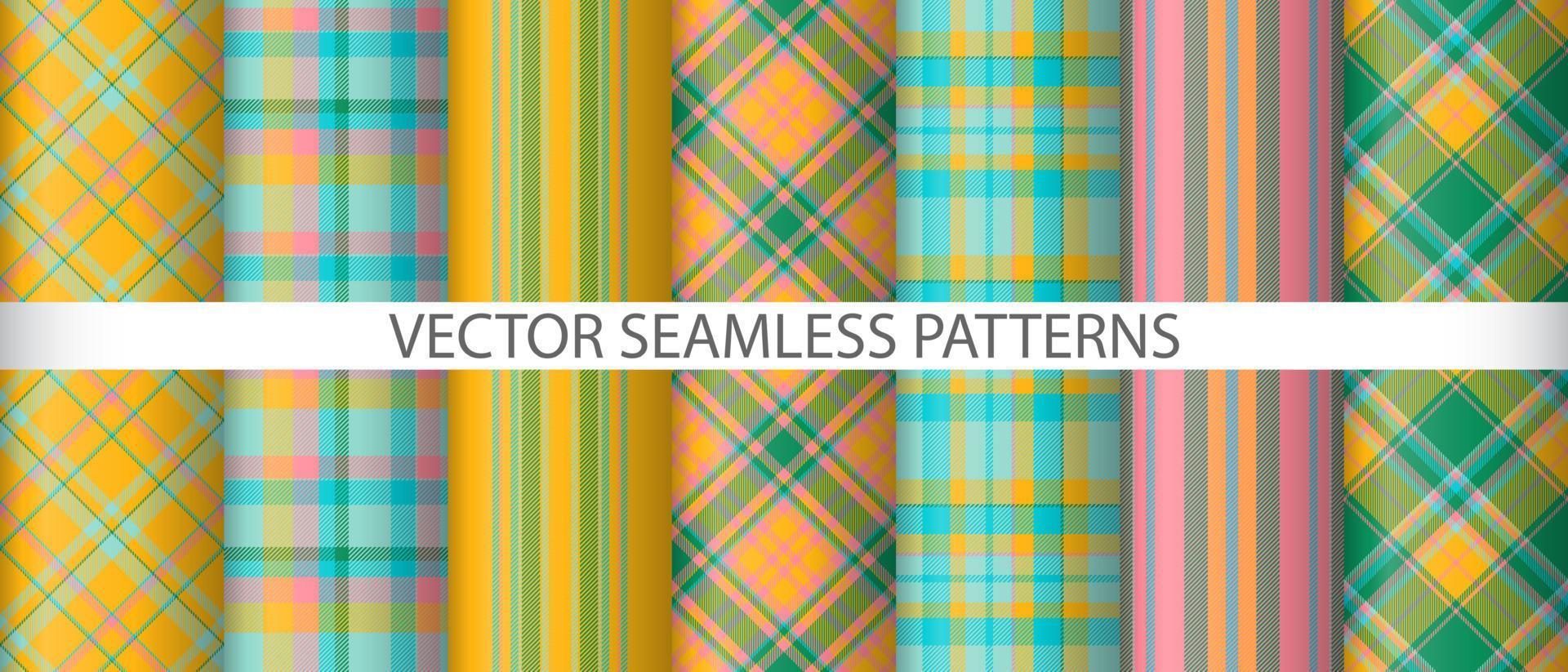 Set texture seamless background. Vector plaid textile. Tartan check fabric pattern.