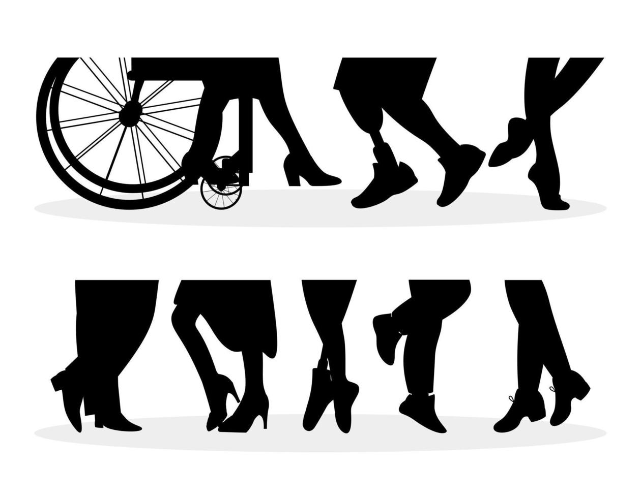 Silhouettes of dancing feet. Different dances. Inclusive dance. International Dance Day. vector