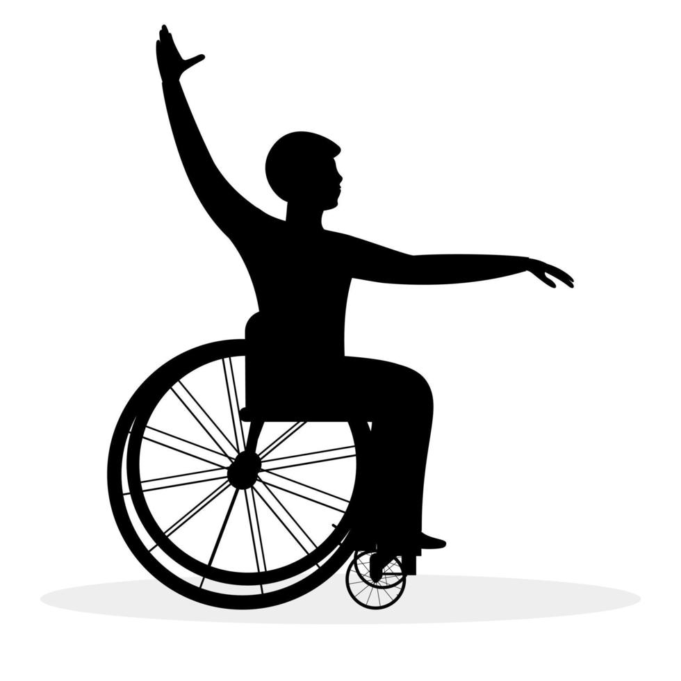 Silhouette of a man with a wheelchair. Inclusive dance. International Dance Day. vector