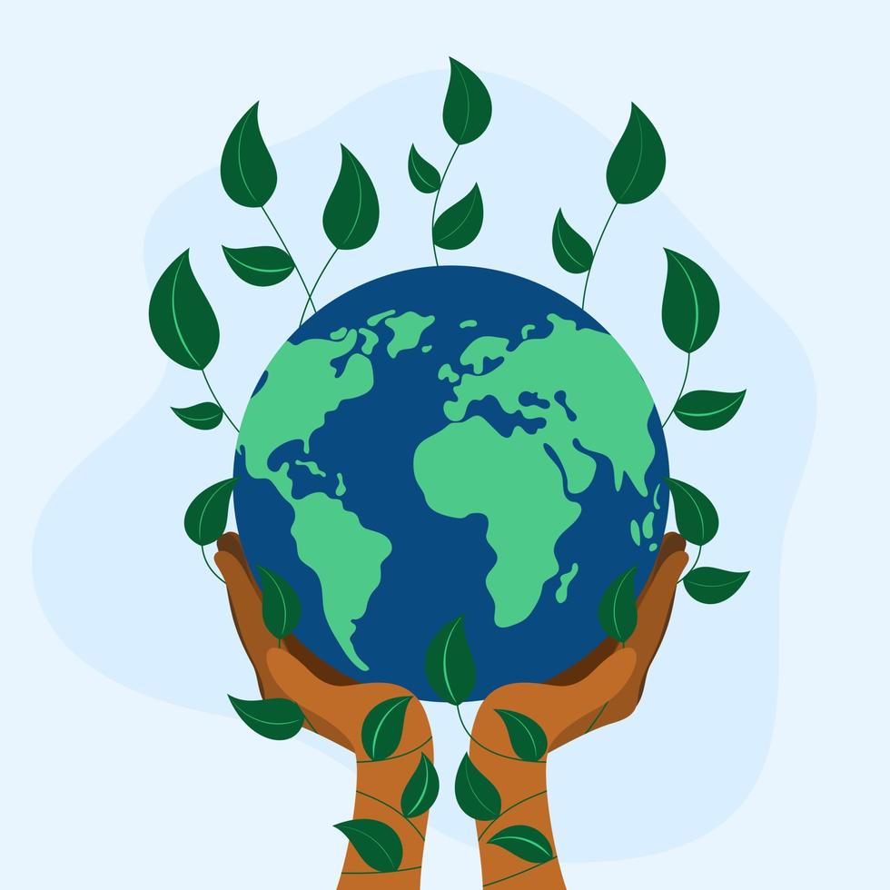 Save the planet concept. Female hands holder planet. Earth Day. World Environment Day. vector