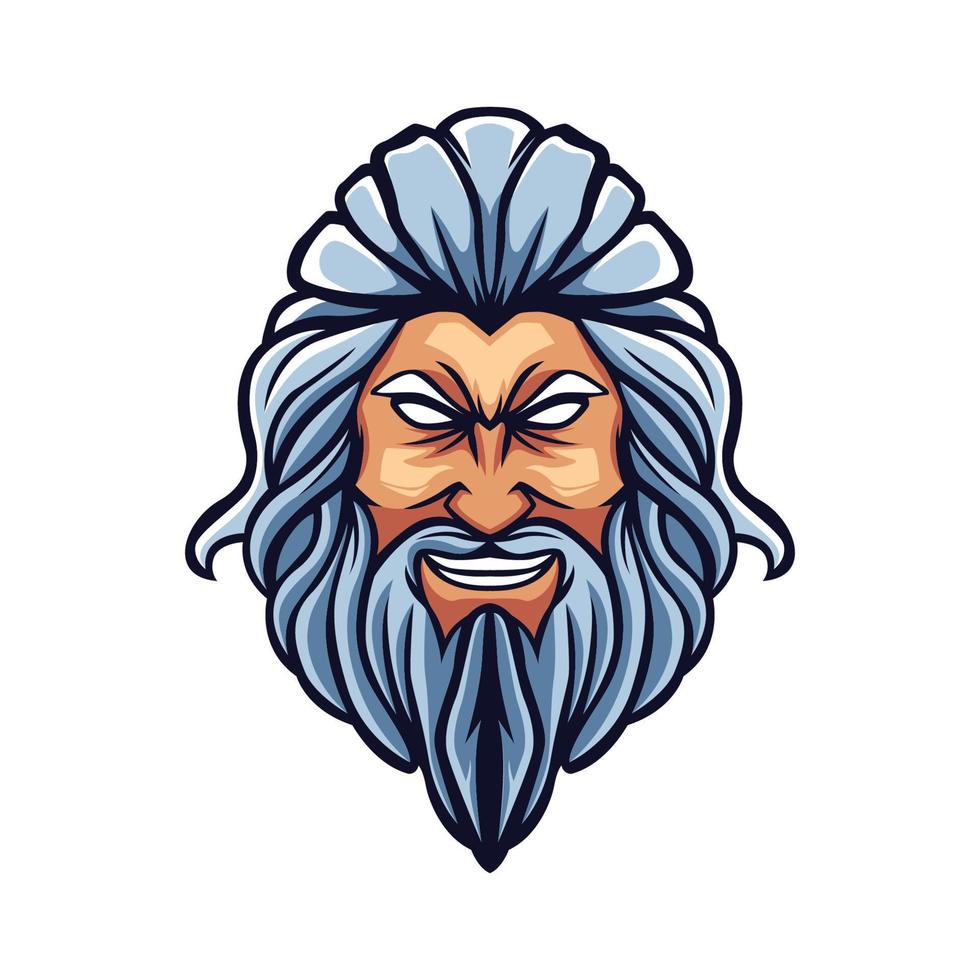 un griego Dios de Zeus logo con largo barba y pelo vector