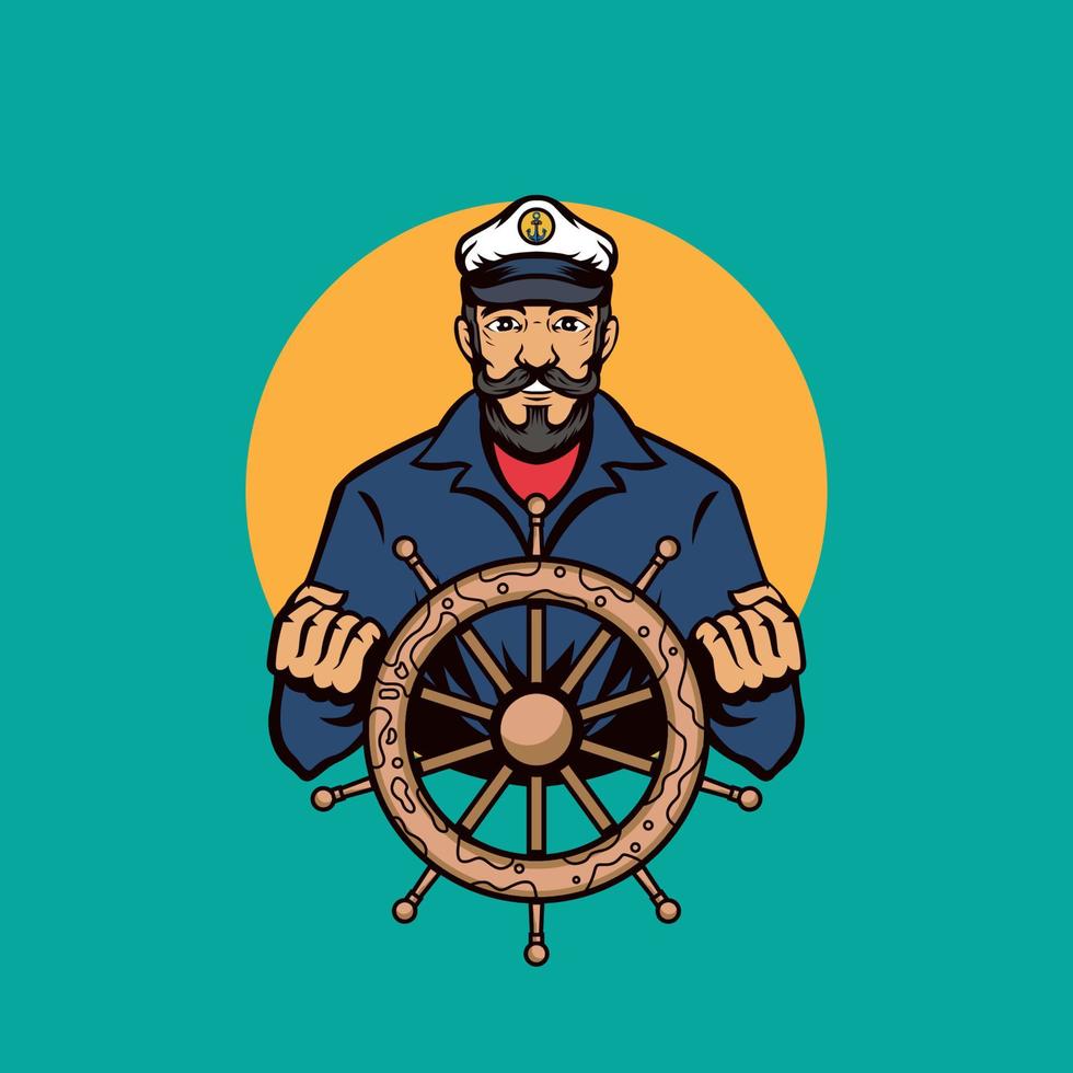 capitán Embarcacion con direccion rueda vector ilustración