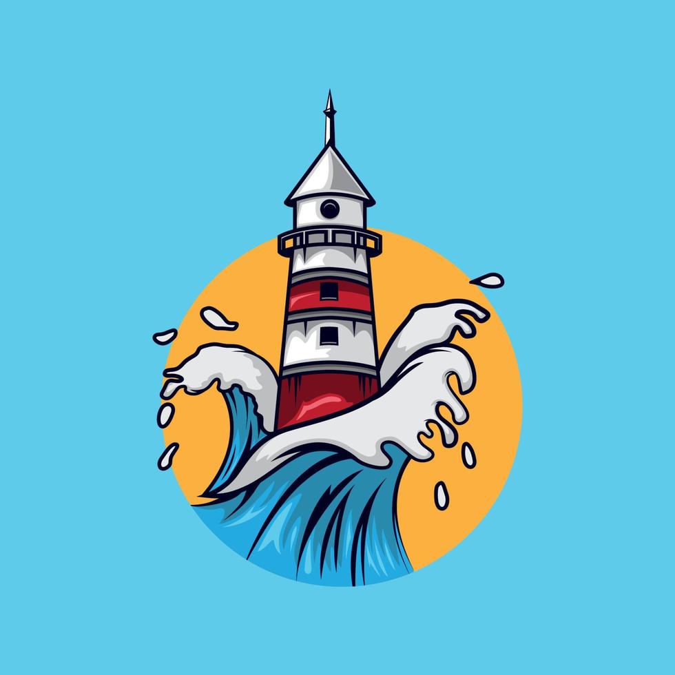Lighthouse beach with a wave vector Illustration