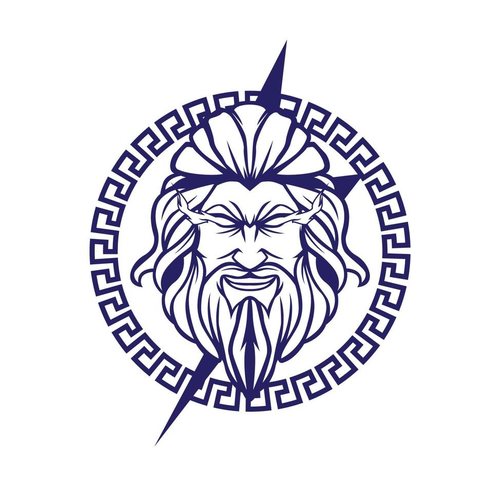 A greek god of zeus logo with long beard and hair white background vector