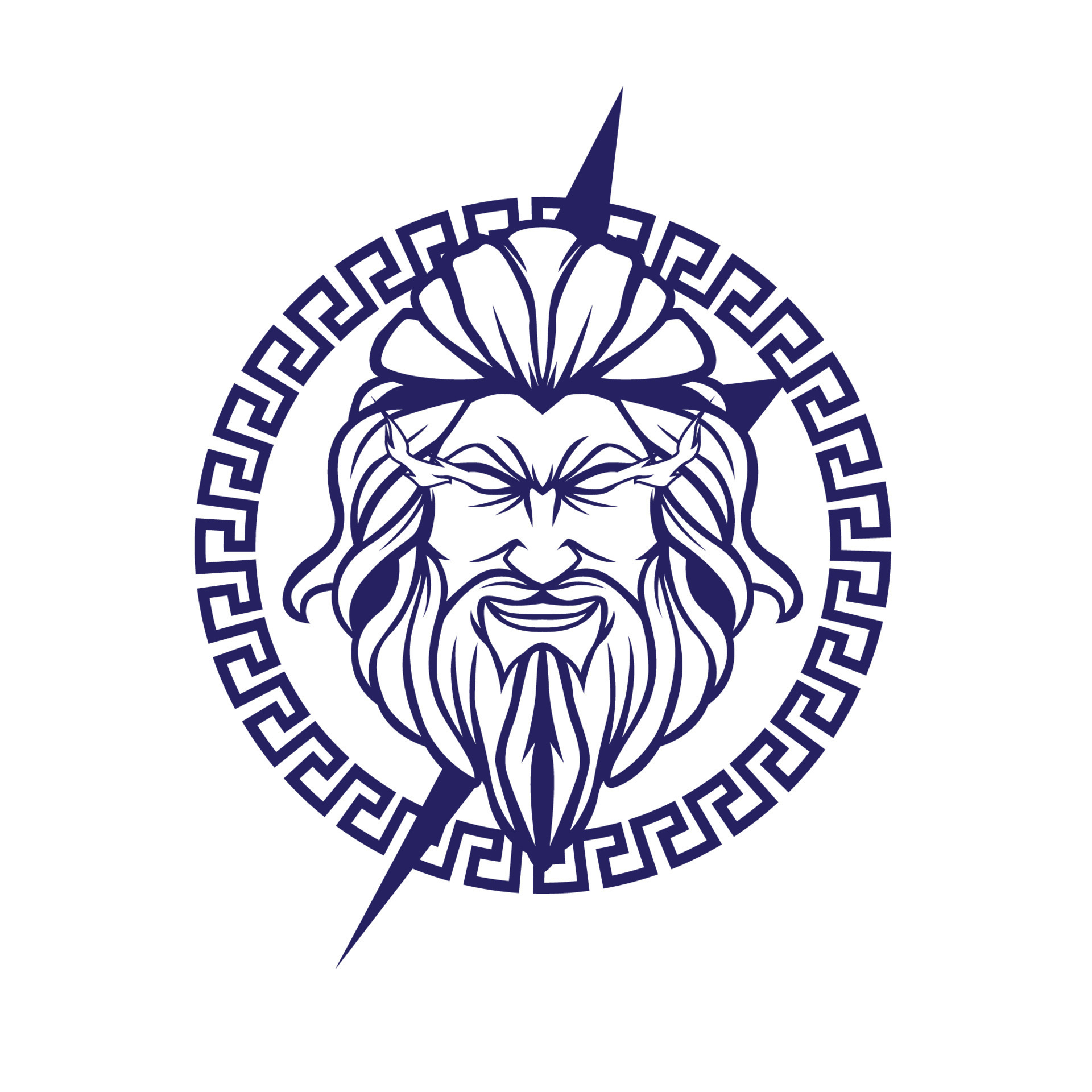 A greek god of zeus logo with long beard and hair white background 22182599 Vector Art at Vecteezy