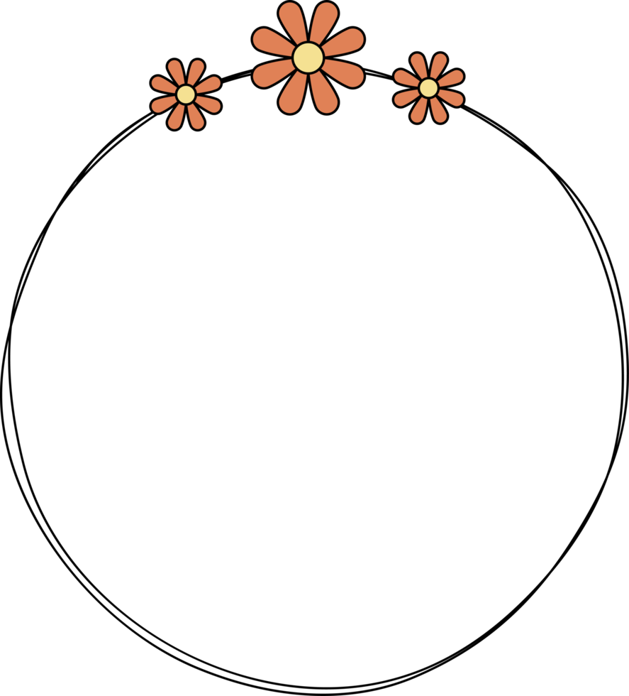 hand- getrokken cirkel kader decoratie element met bloemen klem kunst png