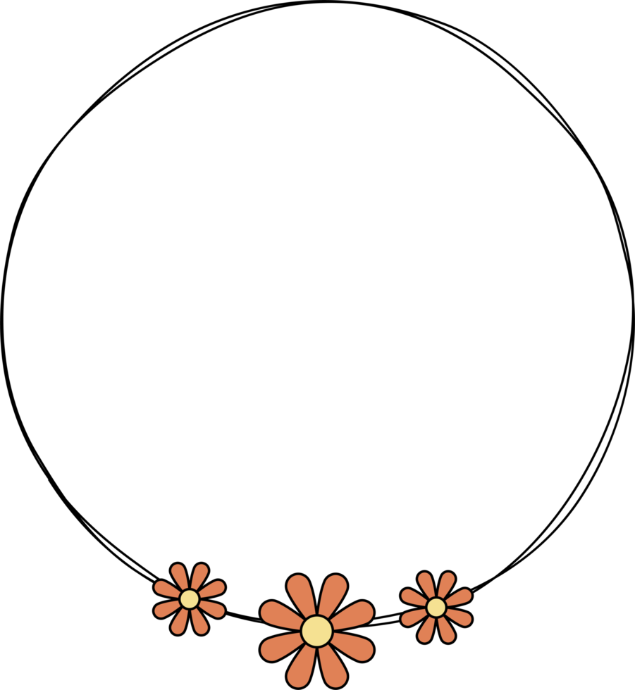 Hand drawn circle frame decoration element with flowers clip art png
