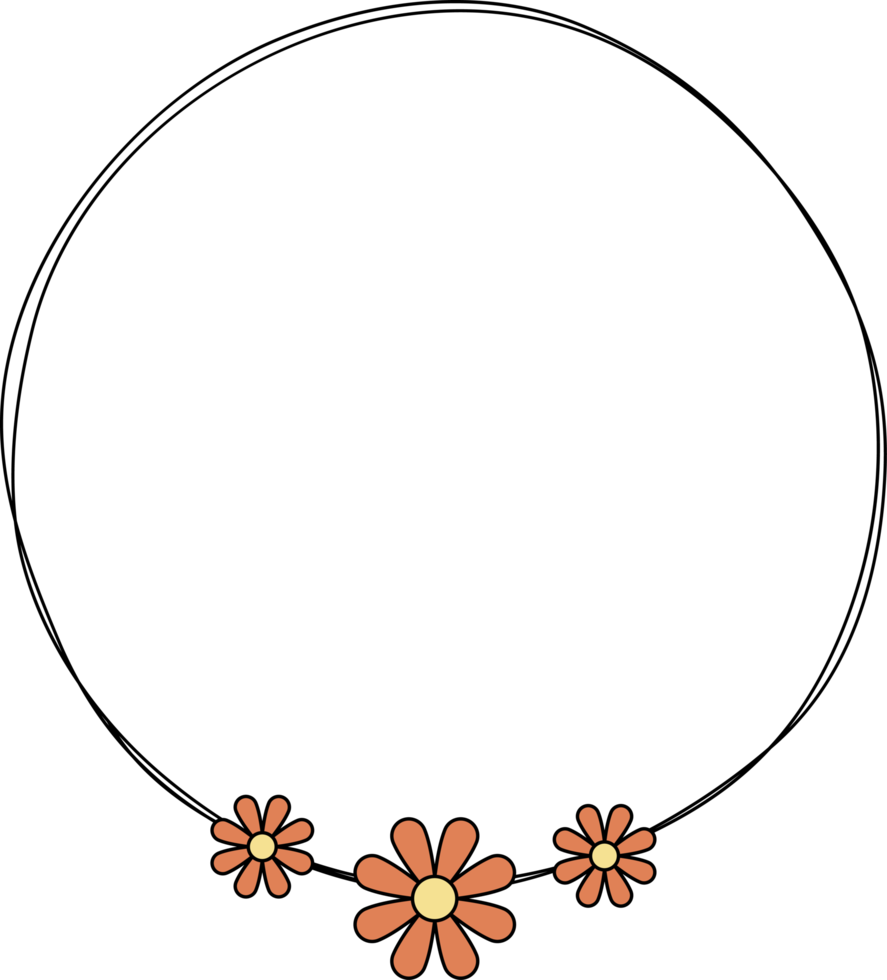 Hand gezeichnet Kreis Rahmen Dekoration Element mit Blumen Clip Kunst png