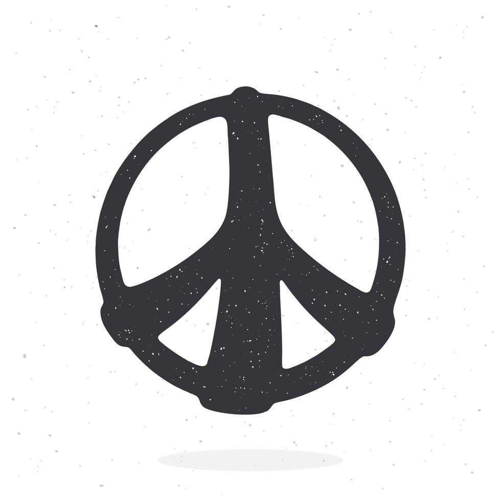 Silhouette of hippies symbol of peace. Vector illustration. Sign of pacifism and freedom. Community of people against war. Clipart for clothes, emblems, greeting cards. Isolated white background