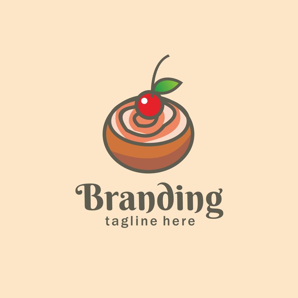 chocolate pudding logo design, cherry, sweet food, chocolate cake, logo for food and beverage business vector
