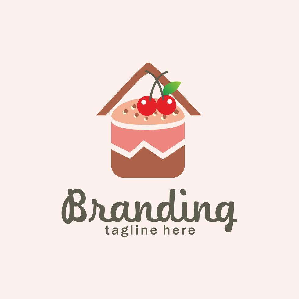 birthday cake logo, food logo design, cake culinary business, feminine and sweet, shaped like a roof vector