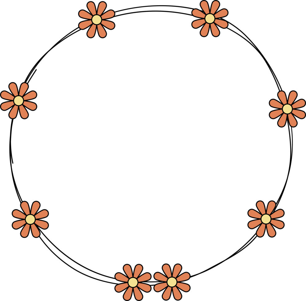 mano disegnato cerchio telaio decorazione elemento con fiori clip arte png