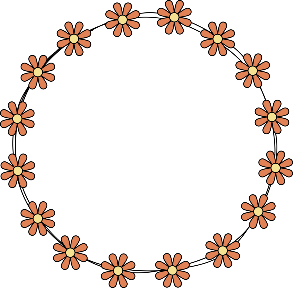 hand- getrokken cirkel kader decoratie element met bloemen klem kunst png