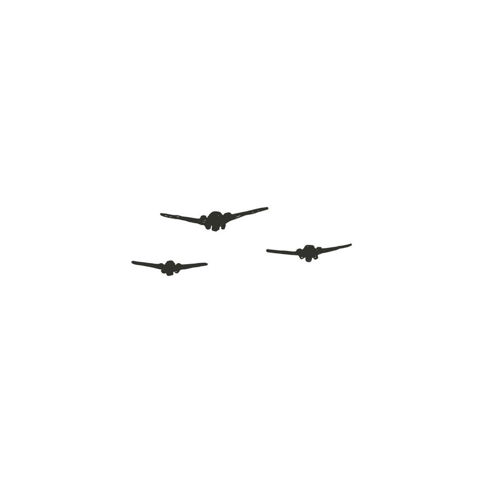 Three planes in flight. Hand drawn vector illustration