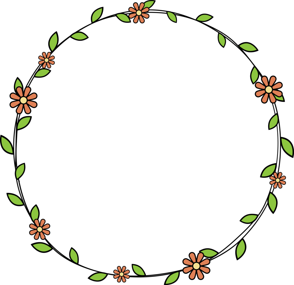 Hand gezeichnet Kreis Rahmen Dekoration Element mit Blätter und Blumen Clip Kunst png