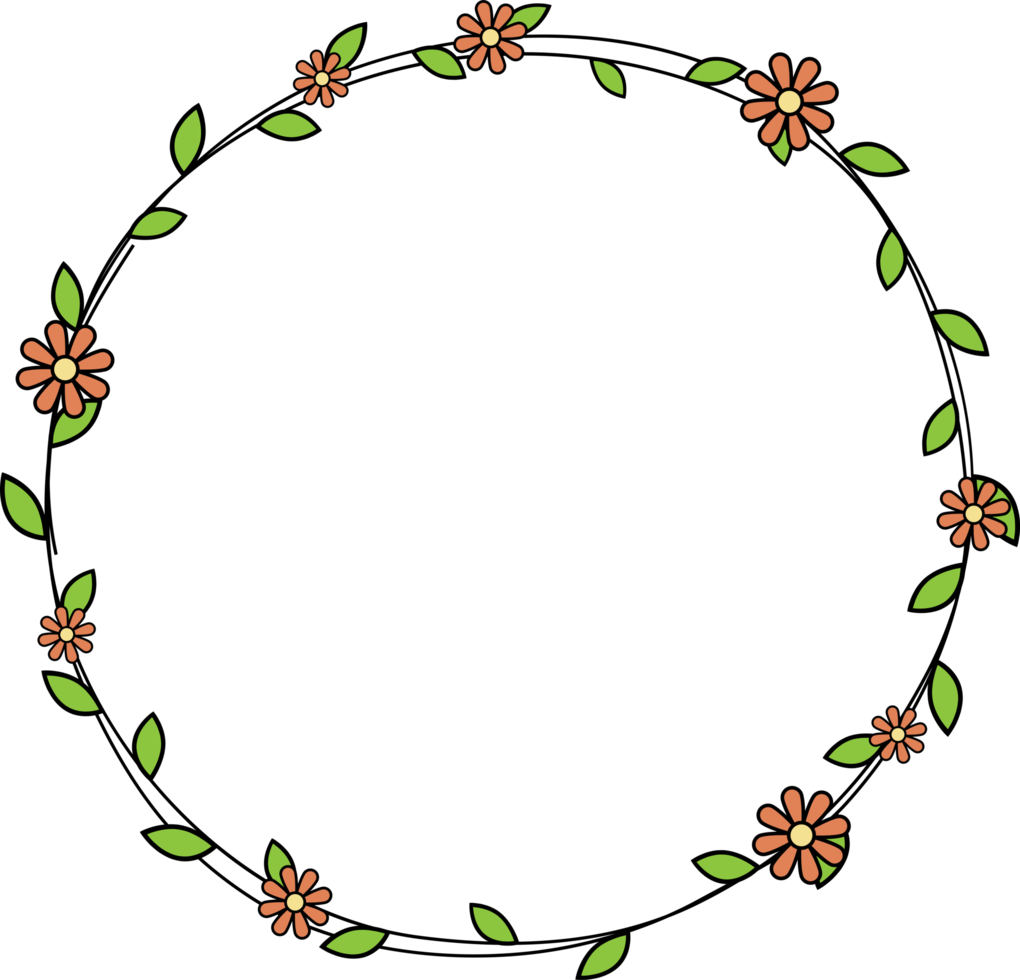 Hand gezeichnet Kreis Rahmen Dekoration Element mit Blätter und Blumen Clip Kunst png