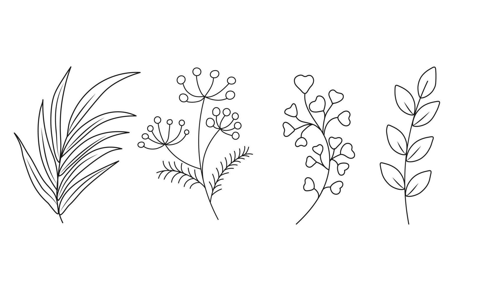 Floral set of hand drawn botanic elements. Vector illustration.