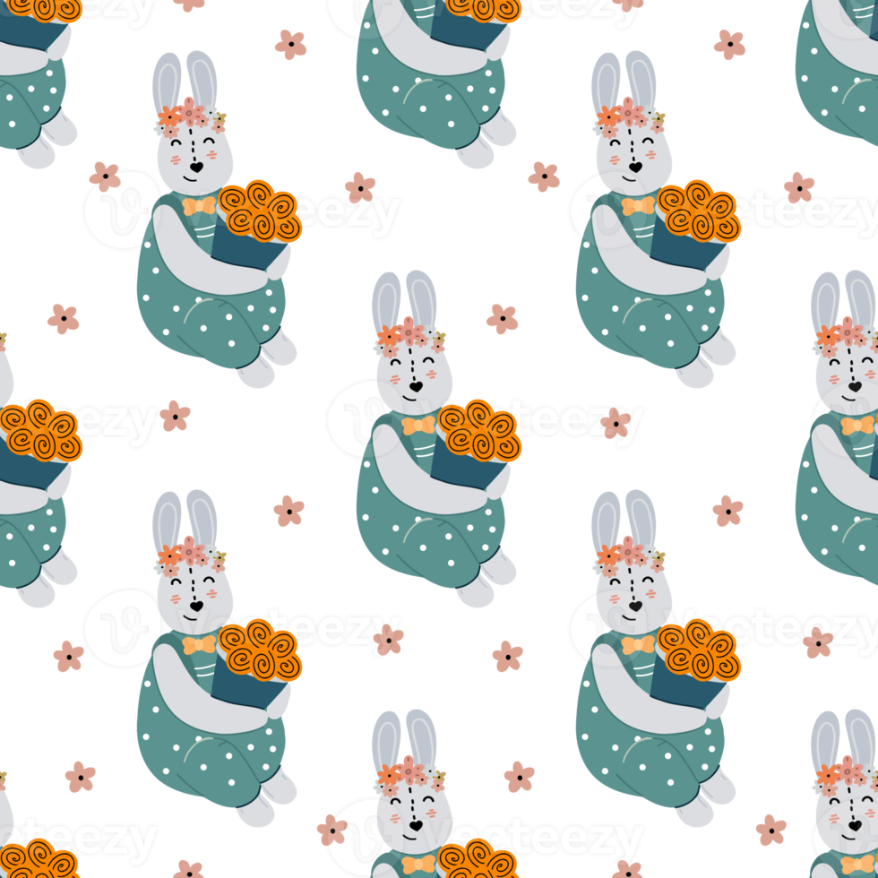 Easter bunny seamless pattern holiday animals background png