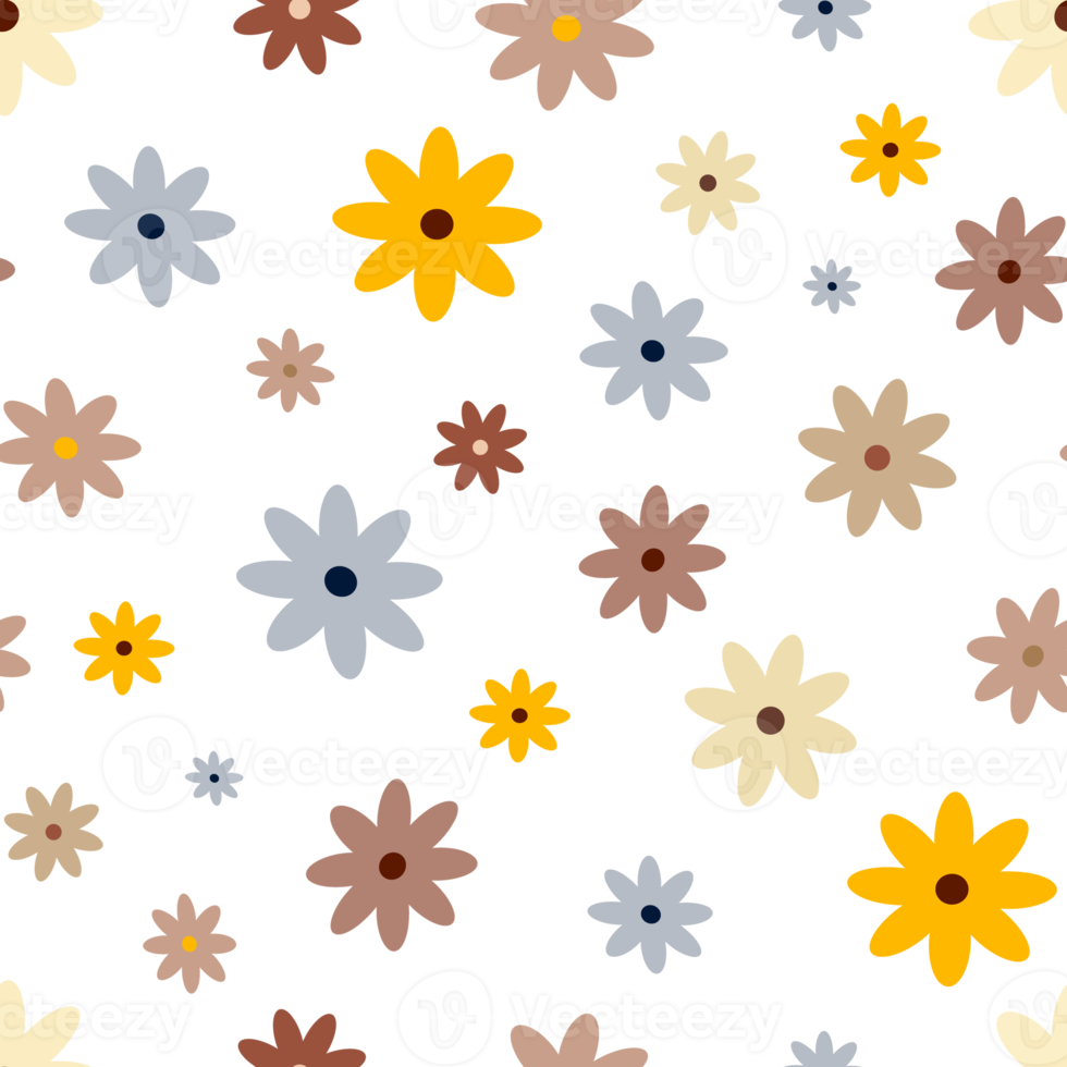 Hippie flowers boho seamless background. floral retro pattern png